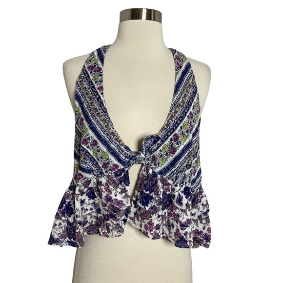 Free People Love Charm Halter Top Boho Floral Open Back S - Picture 3 of 7